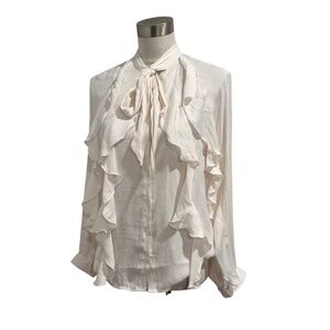 New Tamara ivory white bow neck blouse with ruffles XS S